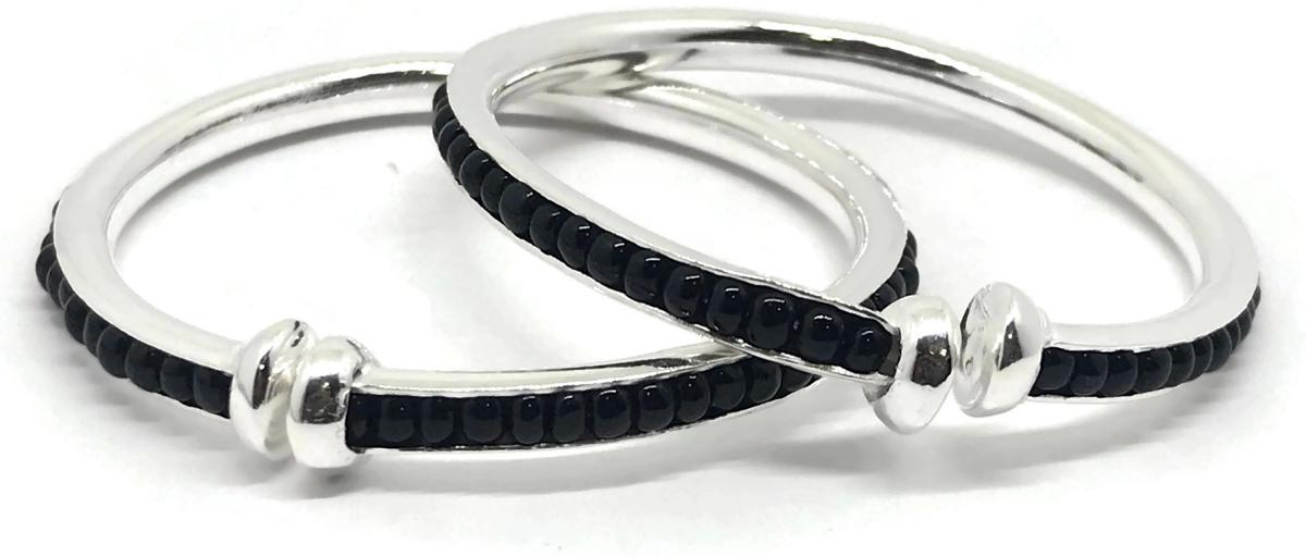 Baby silver bangles with sale black beads